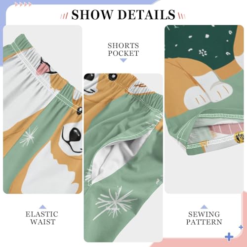 Xmas Corgi Dog Winter Snow Boys Long Pants Soft Trousers Elastic Waist Kids Lounge Bottoms with Pockets S-XL4