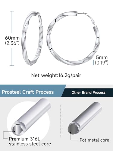 Image of Stainless Steel Chunky Hoop Earrings For Women, Minimalist and Chic, Black /Gold Plated, Round Hoops Earrings Hypoallergenic, Size: 30mm /40mm /60mm /80mm, Come with Box