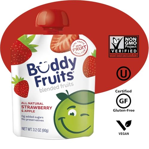 Buddy Fruits Snacks To Go Strawberry Unsweetened Applesauce 3.2oz Pouch (18pk) Gluten-Nut-Dairy-Preservatives-BPA Free, Non GMO, Kosher - Thumbnail 4