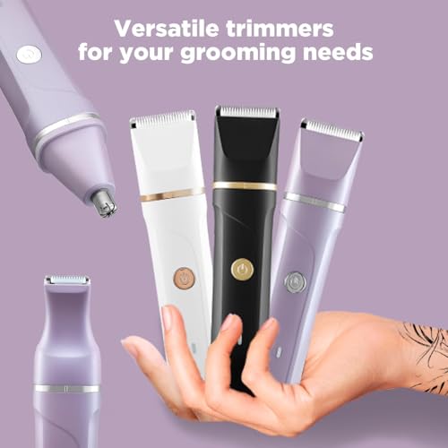 VEGITERIA 4-in-1 Women's Electric Body Hair Trimmer, Purple, Ceramic Blade, USB-C Rechargeable, with Nose Trimmer and Charging Dock — view 6
