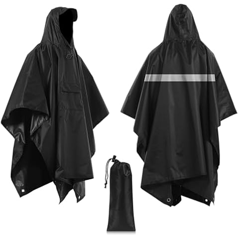 XCELLENT GLOBAL XG 3 in 1 Hooded Rain Poncho Lightweight Reusable Waterproof Raincoat with Front Pocket and Reflective Stripe Use as Mat or Shelter for Cycling Hiking and Camping HG665 Cover