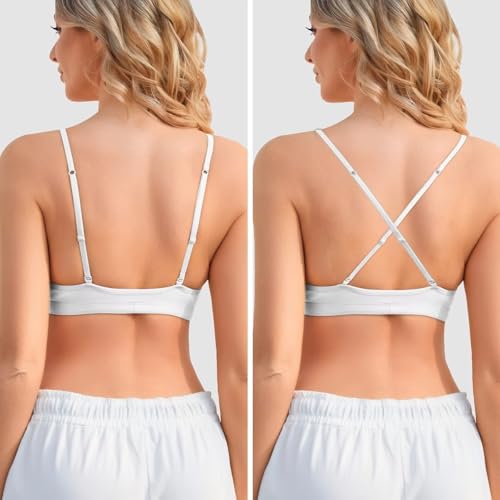 Image of INIBUD Bralette for Women Removable Padded Bra Yoga Seamless V Neck Triangle Adjustable Straps Wireless