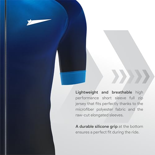 Image of Battalion Bicycle Aero Cycling Jersey | Men's Short Sleeves Cycling Jersey with Reflective Rear Pockets & Power Banded Sleeves | Cycling Wear (Blue /Large)