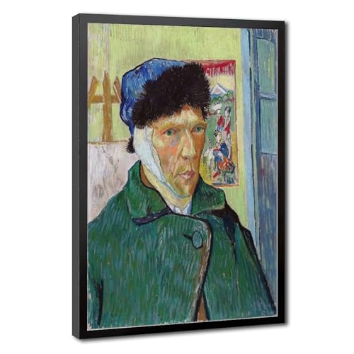 Toile Van Gogh autoportrait à l'oreille bandée 20cm avec cadre suspendu