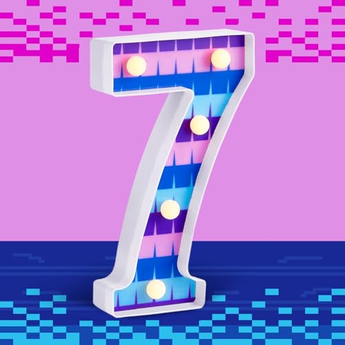LED Number Lights Cartoon Themed Birthday Decorations LED Light Up Number Centerpieces Table Decorations for Party Supplies Backdrop Wall Decor for Birthday Party Decorations (Number 7)