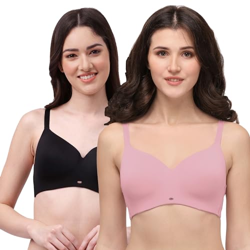 Image of SOIE Women Full Coverage Polyamide Spandex Padded Non Wired Ultra Soft Seamless Bra Pack of 2