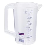 hünersdorff Messbecher 0,5l | Polypropylen (PP) | bruchsicher und spülmaschinengeeignet | geschlossener Griff | blaue Skala, Transparent+blau