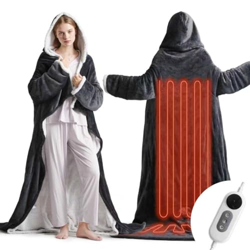 Wearable Heated Blanket Electric Throw Blanket 10 Heat Settings & 12H Timer 50x77 Portable Heated Blankets Warm Robe Flannel & Sherpa Heated Throw Wrap Shawl Wearable for Home Office Grey