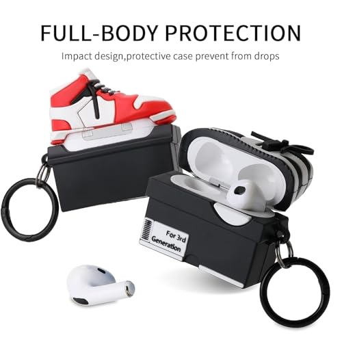 Image of [2Pack] Gedicht for Apple Airpods 3rd Generation Case Cover, Cute Cartoon Shoe Box Soft Silicone Protective Cases for AirPods 3 Case with Keychain for Women Men, Red+Black