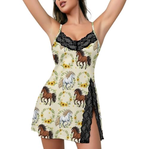 Women's Super Soft Horse Lace Trim Nightgown