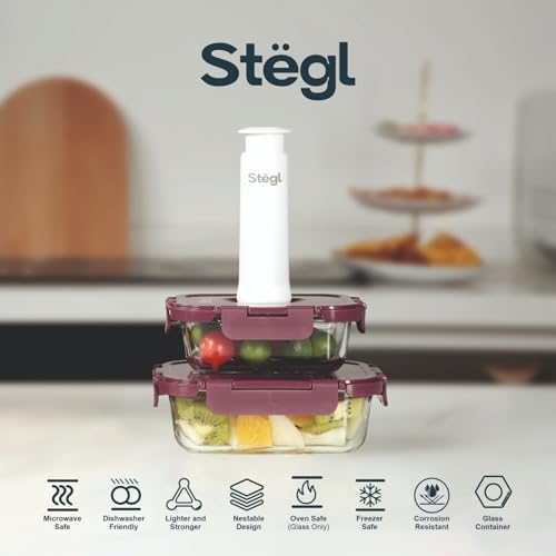 Image of Stegl Vacuum Container Set - Airtight Glass Containers with Vacuum Pump | Keeps Food Fresh 5x Longer | Microwave & Dishwasher Safe | 370 x 640