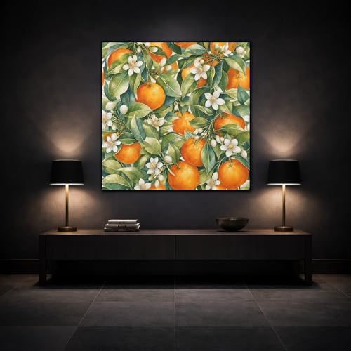 Tableau Orange Botanical Canvas décor de cuisine aquarelle 60x60