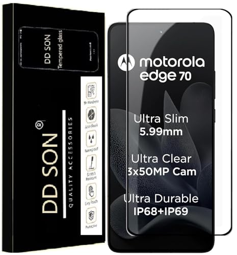 Image of DD SON Premium Tempered Glass Screen Protector Guard Compatible For Motorola Edge 70 5G / Moto Edge 70 5G (6.7 Inch, Pack of 1) | Edge to Edge Coverage With Easy to installation kit for Smartphone