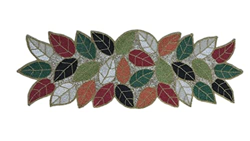 Image of Cotton Beautiful Beaded Table Runner Craftsmanship |Pack of 1 Measure 13 * 36 Inches| Thanksgiving - Occasional Decoration ( Green Colour)