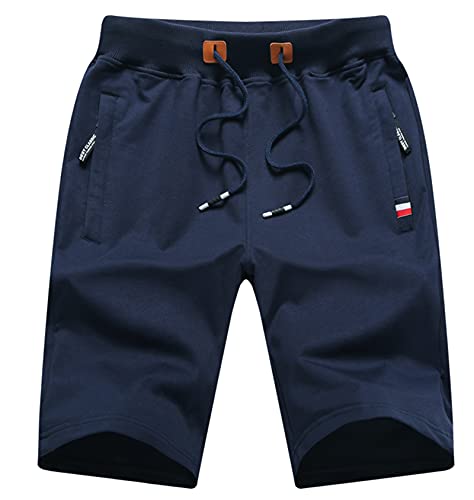 Boy's Summer Cotton Drawstring with Elastic Waist Classic Fit Zipper Pockets Casual Shorts, Navy, 12