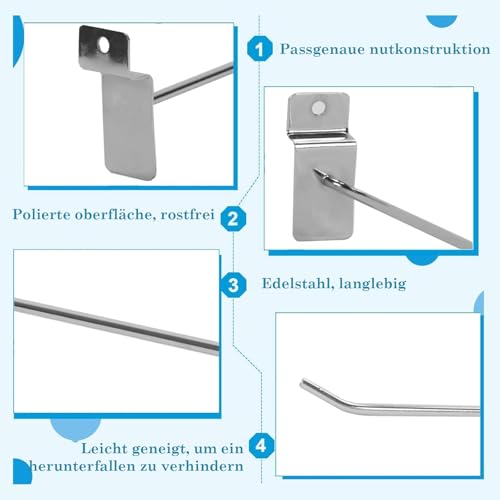 uyoyous Slatwall Haken 100 Stück Lamellenwand Display Haken 30 cm Lochwandhaken Metall Pegboard Wandhaken Lochplattenhaken für Geschäft Einzelhandel Garage Werkstatt
