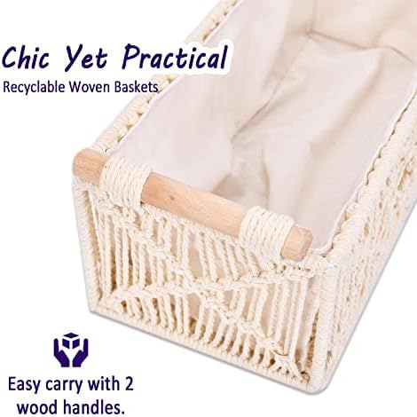 Macrame Storage Basket Boho Decor BasketsOrganizing Woven Decorative BasketHandmade Countertop Toilet Tank Shelf Cabinet Organizer for Bathroom Decor Bedroom Nursery Livingroom Entryway (white1)