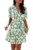 UEAL Womens Button Down Short Sleeve Dress for Women with Belt Casual Spring Summer Beach Sun Dress for Women 2024, Green-a, Small