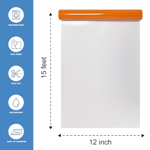 Image of Orange Heat Transfer Vinyl HTV Roll Matte PU 12 inch x 15 ft. | Easy to Cut, Weed & Transfer, Orange Iron On Vinyl for Cricut, Silhouette Cameo & Other Craft Cutter Cutting Machine