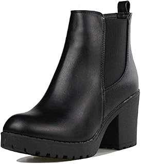 Women’s Block Chunky Heel Ankle Booties Slip on Platform Boots Zipper up High