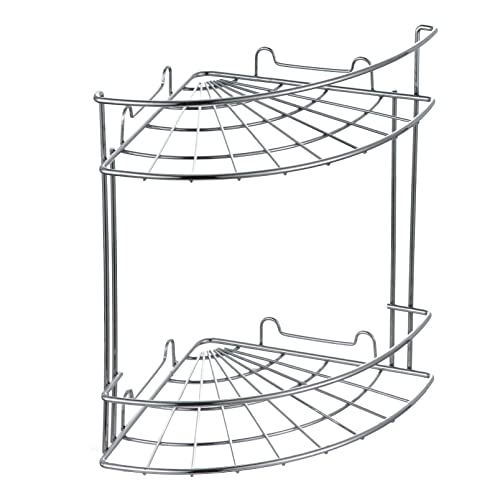Baroni Home Mensole da Doccia, Mensola Bagno Angolare Acciaio, Scaffale Portaoggetti Cromato Angolo, 18x18x25 cm, 2 Piani