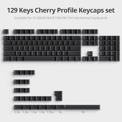 Image of Guffercty kred Black Blank Keycaps Thick PBT Cherry Profile, 129 Keys Minimalist Dolch Keycap Set with 7U Spacebar for Mechanical Keyboard(Blank Black)