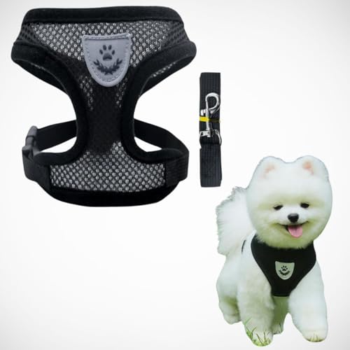 PEITORAL COLETE PET Respirável para Cachorro e Gato Passeio Seguro Coleira com Guia (PRETO, GRANDE -