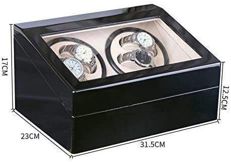 Expositor Automático para 4+6 Relojes, De Cuero, con Motor Silencioso De Lujo, Acabado En Negro Brillante, 31,5 X 23 X 17 Cm.