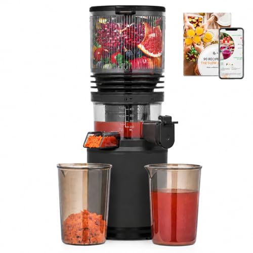 AMZCHEF Cold Press Juicer Machine, 6-Inch Chute for Whole Fruits/Veggies | Triple stainless steel filter, quiet DC motor and easy-clean parts for smooth, high-yield juice from fruits and veg