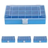 hünersdorff Sortimentskasten: stabile Sortierbox (PS-Compact) mit fester Fachaufteilung (18 Fächer), Sortierkasten-Maße: T170 x B250 x H46 mm, Made in Germany, blau (Packung mit 4)