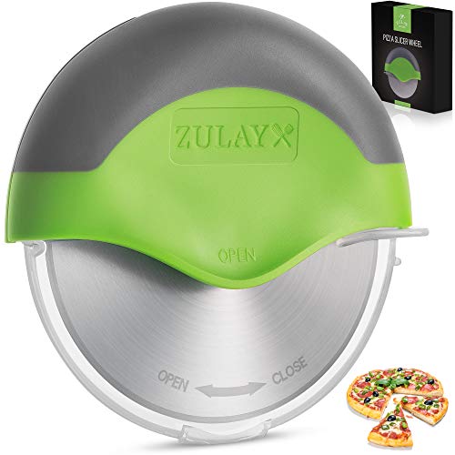 Zulay Handheld Pizza Cutter Wheel - Razor Sharp Stainless Steel Pizza Wheel Cutter With Protective Blade Guard - Round Pizza Cutter With Cover & Slip Resistant Handle Slices Pizza With Ease