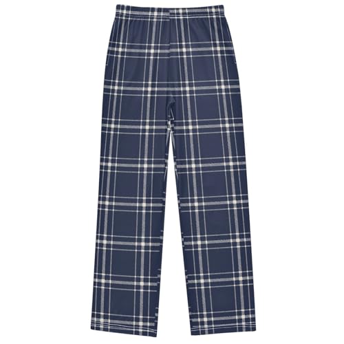 Boy's Pants Classic Blue White Plaid Jogger Pants Elastic Waist Long Bottoms Trousers with Pockets 6-14 Years