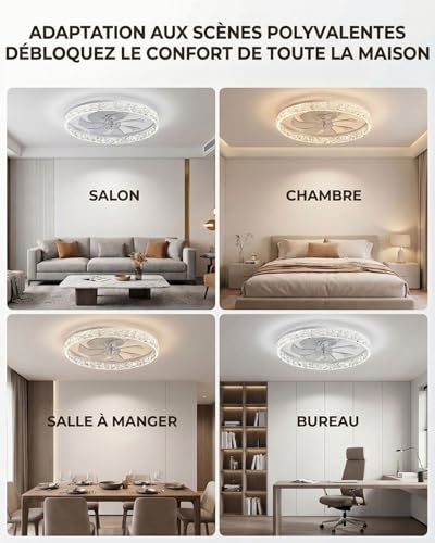 Ventilateur silencieux plafond connecté avec lumière dimmable 6 vitesses - 7