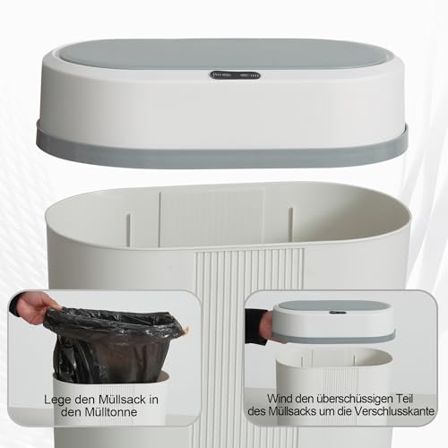 sapisecret 2er Set Mülleimer Bad mit Sensor, 8L Elektrischer Mülleimer mit Deckel, Schmal 15cm Automatischer Mülleimer für Badezimmer WC & enge Ecken, Geruchsdicht (Schwarz, Weiß)