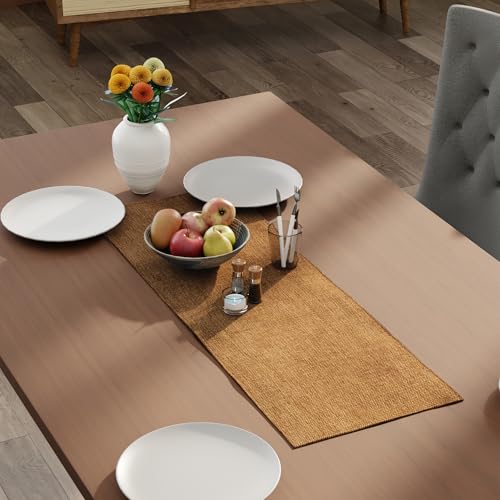 Image of Encasa XO Dining Table Runner for 4 to 6 Seater | 32x91 cm | Mustard | Chenille Fabric | Machine Washable