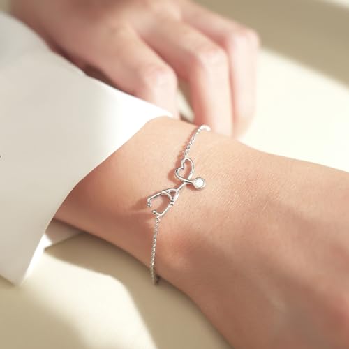 CHIC & ARTSY Opal Bracelet 925 Sterling Silver Synthetic Opal Bracelet Opal Butterfly, Stethoscope, Evil Eye, Cross, Bar, Infinity Bracelet for Women Adjustable Sister Friendship Bracelets Christmas Jewelry3