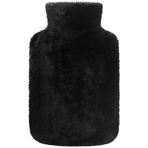 Samply Hot Water Bottle - 2L Hot Water Bag with Furry Cover, Black Cover