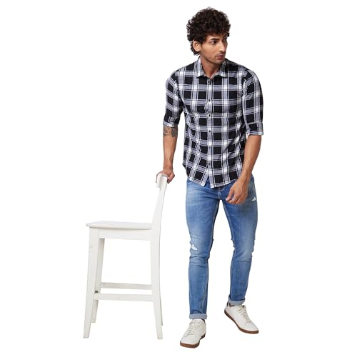Image of Spykar Men's Regular Fit N /A Full Sleeve Checked Casual Shirts