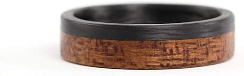 Miniatura 3 de Men's carbon fiber and bentwood ring. Modern and natural wooden caoba wedding band. Water resistant, very durable and hypoallergenic. (00405_7N)