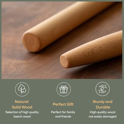 Muso Wood Rolling Pin for Baking Non Stick Wooden French Rolling pin 40cm, Wooden Roller for Fondant, Pie Crust, Cookie, Pastry, Dough (Beech Wood) - Image 5