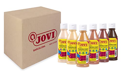 Jovi - Témpera líquida, Estuche 6 botes de 250ml, Colores Multicultural, Pintura a base de ingredientes naturales, Fácil de lavar, Sin gluten, Ideal para uso escolar (502/6M)