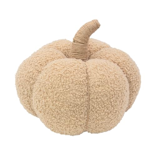 9" Soft Pumpkin Decoration/Autumn & Halloween Seasonal Home Décor/Plush Teddy Fabric (Beige)