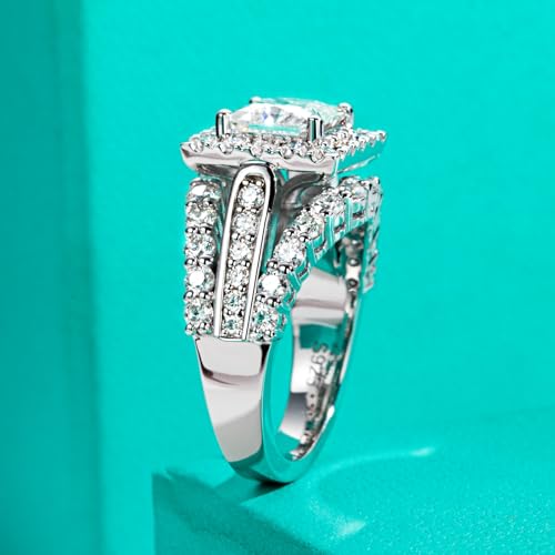 AnuClub Princess/Cushion/Oval Cut Moissanite Engagement Rings 3-3.884cttw D Color VVS1 925 Sterling Silver 3 Rows Vintage Halo Wedding Promise Statement Rings for Women with Certificate3