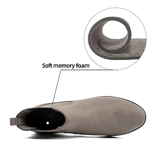 Vjh Confort Women's Slip On Ankle Boot, Western Almond Round Toe Low Heel Elastic Chelsea Bootie (Griege,10) #TOP2