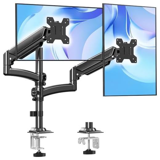 Dual Monitor Stand Holds 4.4-22 lbs Each, Dual Monitor Arm for 2 Monitors, Height Adjustable Computer Desk Mount for Max 32 inch Screens, VESA Mount with C-clamp & Grommet Base, Freelift Black