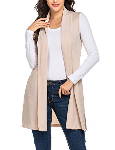 Beyove Womens Vest Cardigan Sleeveless Shawl Draped Open Front Lightweight Khaki XXL
