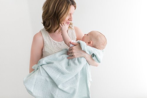 Image of Amazing Baby Cellular Blanket, Premium Cotton Knit, Ultra Soft, Breathable, Cozy Gift for Baby Boys and Girls, Favorite Toddler Blanket, 44 x 44 inches (112 x 112 cm), Soft Blue