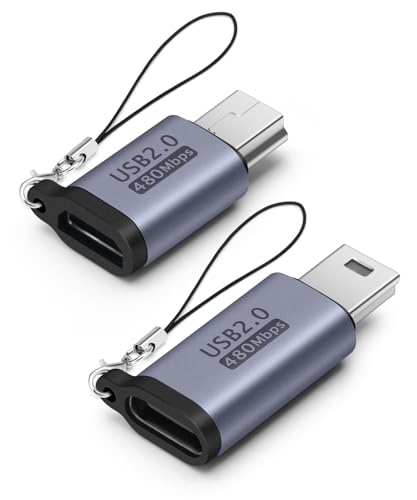 HAUXGOGO Adaptateur USB-C/Micro USB vers Mini-USB (2-Pack), Transfert de données et Conversion d'interface, Recharge - Grey