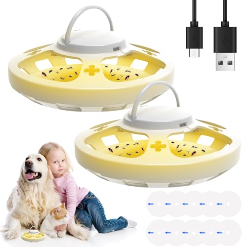 2 Piezas Trampa para Pulgas, Pulgas Eliminar Casa con 10 Pegatinas de Captura Trampa de Luz LED para Pulgas con 4 Modos de Luz Trampa Antipulgas Trampa Mata Pulgas Hogar para La Sala de Estar, Cocina