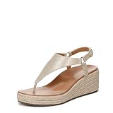Vionic Women's Solano Kirra Wedge Toe Post Comfortable Wedge Heels- Supportive Wedges Comfort Shoes Gold Metallic Leather 8 Medium